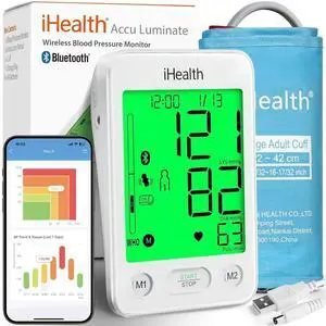 Accu Luminate Blood Pressure Monitor 4.5" Tri-Color WHO-Based LCD(White), Clinically Accurate, Irregular Heartbeat Alert, Body & Cuff Detection, Bluetooth Cloud Sync, Large 8.6"17" Cuff Accu Luminate Blood Pressure Monitor 4.5" Tri-Color WHO-Based LCD(White), Clinically Accurate, Irregular Heartbeat Alert, Body & Cuff Detection, Bluetooth Cloud Sync, Large 8.6"17" Cuff