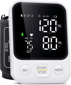 Blood Pressure Monitor Upper Arm Monitors for Home Use BP Machine with 2x120 Reading Memory Adjustable Arm Cuff 8.7"-15.7" Large Display with LED Background Light Storage Bag White Blood Pressure Monitor Upper Arm Monitors for Home Use BP Machine with 2x120 Reading Memory Adjustable Arm Cuff 8.7"-15.7" Large Display with LED Background Light Storage Bag White