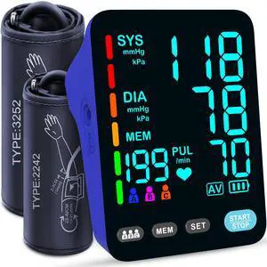 Blood Pressure Monitor, Automatic Upper Arm Blood Pressure Monitors for Home Use, 2 Blood Pressure Machine Cuff(9-17in & 13-21in) with Large LED Backlit Display, 3x199 Reading Memory Users Blue Blood Pressure Monitor, Automatic Upper Arm Blood Pressure Monitors for Home Use, 2 Blood Pressure Machine Cuff(9-17in & 13-21in) with Large LED Backlit Display, 3x199 Reading Memory Users Blue