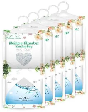 Hanging Moisture Absorber,Hanging Dehumidifier Bags for Closet,Bedroom and Kitchen,Fragrance Free-5 Packs,Moisture Absorb 12.5OZ Hanging Moisture Absorber,Hanging Dehumidifier Bags for Closet,Bedroom and Kitchen,Fragrance Free-5 Packs,Moisture Absorb 12.5OZ