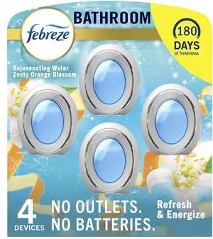Febreze Bathroom Air Freshener, Odor-Fighting, Plug In Alternative, Air Fresheners for Small Spaces in Home, Bathroom, Kitchen, & Closet, Pet & Litter Box Odor Fighter, Refresh & Energize Scent, 4ct Febreze Bathroom Air Freshener, Odor-Fighting, Plug In Alternative, Air Fresheners for Small Spaces in Home, Bathroom, Kitchen, & Closet, Pet & Litter Box Odor Fighter, Refresh & Energize Scent, 4ct