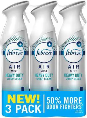 Febreze Air Mist, Air Freshener Spray, Odor Fighting Room Spray, Deodorizer for Home Bathroom Kitchen Office Apartment Dorm Room Classroom, Heavy Duty Crisp Clean Scent, 8.1oz (Pack of 3) Febreze Air Mist, Air Freshener Spray, Odor Fighting Room Spray, Deodorizer for Home Bathroom Kitchen Office Apartment Dorm Room Classroom, Heavy Duty Crisp Clean Scent, 8.1oz (Pack of 3)