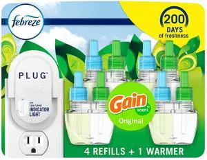 Febreze Plug-In Air Freshener, Odor-Fighting Scented Oil Starter Kit, Air Fresheners for Home, Bathroom and Kitchen, Long Lasting, Gain Original Scent, Warmer + 4 Refill, Multicolor Febreze Plug-In Air Freshener, Odor-Fighting Scented Oil Starter Kit, Air Fresheners for Home, Bathroom and Kitchen, Long Lasting, Gain Original Scent, Warmer + 4 Refill, Multicolor