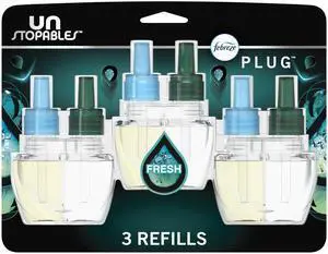 Febreze Plug-in Air Freshener, Odor-Fighting Scented Oil Refill, Air Fresheners for Home, Bathroom and Kitchen, Long Lasting, Unstopables Fresh Scent, 0.87oz Refills, Multi Color, 3 Count Febreze Plug-in Air Freshener, Odor-Fighting Scented Oil Refill, Air Fresheners for Home, Bathroom and Kitchen, Long Lasting, Unstopables Fresh Scent, 0.87oz Refills, Multi Color, 3 Count