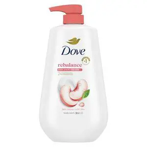 Dove 24hr Lotion Body Wash Rebalance White Peach & Rice Milk, 30.6 oz | Moisturizing body wash with MicroMoisture and a calming peach scent Dove 24hr Lotion Body Wash Rebalance White Peach & Rice Milk, 30.6 oz | Moisturizing body wash with MicroMoisture and a calming peach scent