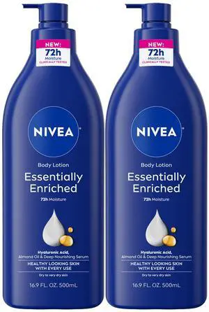 Essentially Enriched Body Lotion for Very Dry Skin with Hyaluronic Acid, Almond Oil and Deep Nourishing Serum, 72-Hour Body Moisturizer, 16.9 Fl Oz Pump Bottle, Pack of 2 Essentially Enriched Body Lotion for Very Dry Skin with Hyaluronic Acid, Almond Oil and Deep Nourishing Serum, 72-Hour Body Moisturizer, 16.9 Fl Oz Pump Bottle, Pack of 2