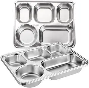 3 Pack Stainless Steel Rectangular Divided Plates Tray, 5 Sections Dinner Plates for Adults,Kids, Picky Eaters, Campers, and Portion Control 3 Pack Stainless Steel Rectangular Divided Plates Tray, 5 Sections Dinner Plates for Adults,Kids, Picky Eaters, Campers, and Portion Control