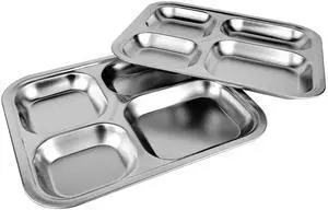 Stainless Steel Divided Plates,2 Pack Stainless Steel Rectangular Divided Plates Tray, 4 Sections Dinner Plates for Adults,Picky Eaters, Campers, and Portion Control (2, 4 divided) Stainless Steel Divided Plates,2 Pack Stainless Steel Rectangular Divided Plates Tray, 4 Sections Dinner Plates for Adults,Picky Eaters, Campers, and Portion Control (2, 4 divided)