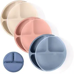 Silicone Plates with Lids for Babies & Toddlers (3 Pack) 100% Food-Grade Dishes for Self Feeding, Divided Design & Raised Edges for Picky Eaters, Dishwasher & Microwave Safe Weaning Supplies Silicone Plates with Lids for Babies & Toddlers (3 Pack) 100% Food-Grade Dishes for Self Feeding, Divided Design & Raised Edges for Picky Eaters, Dishwasher & Microwave Safe Weaning Supplies
