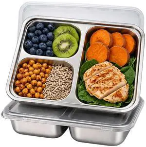 2 Pack Snack Containers for Kids, Stainless Steel Toddler Plates with Lids, 3 Compartment Food Container, Baby Plates, Stainless Steel Lunch Box for Kids, Bento Box Meal Prep Containers 2 Pack Snack Containers for Kids, Stainless Steel Toddler Plates with Lids, 3 Compartment Food Container, Baby Plates, Stainless Steel Lunch Box for Kids, Bento Box Meal Prep Containers