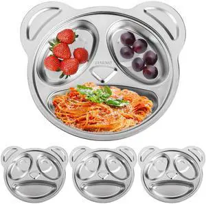Set of 4 Stainless Steel Divided Plates, 3 Sections Unbreakable Dinner Plates, Cute Panda Shape Divided Plates for Picky Eaters, Lunch, Camping Set of 4 Stainless Steel Divided Plates, 3 Sections Unbreakable Dinner Plates, Cute Panda Shape Divided Plates for Picky Eaters, Lunch, Camping
