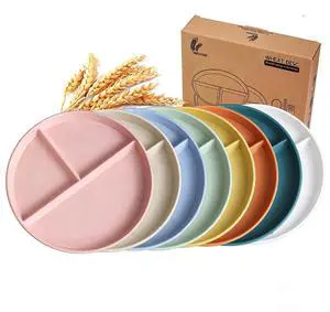 9-Inch Large Multicolor Wheat Straw Divided Plates Unbreakable 3-Compartment Plates for Portion Control & Healthy Eating Microwave & Dishwasher Safe Eco-Friendly & Reusable (8) 9-Inch Large Multicolor Wheat Straw Divided Plates Unbreakable 3-Compartment Plates for Portion Control & Healthy Eating Microwave & Dishwasher Safe Eco-Friendly & Reusable (8)