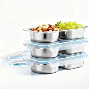 3 Packs Stainless Steel Snack Containers For Kids Adults, 2 Compartment Reusable Metal Snack Boxes With Leak-Proof Lids, Compact Lunch Food Storage Container 3 Packs Stainless Steel Snack Containers For Kids Adults, 2 Compartment Reusable Metal Snack Boxes With Leak-Proof Lids, Compact Lunch Food Storage Container