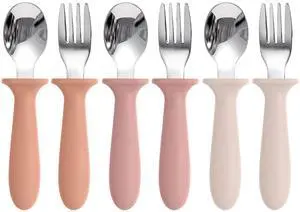 Toddler Spoons and Forks Set, 6 Pack Kids Silverware with Silicone Handle, BPA Free, 18/8 Stainless Steel Children Safe Toddler Utensils, Dishwasher Safe Toddler Spoons and Forks Set, 6 Pack Kids Silverware with Silicone Handle, BPA Free, 18/8 Stainless Steel Children Safe Toddler Utensils, Dishwasher Safe