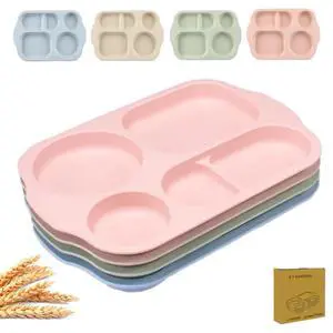 Large 12 Inch Divided Plates for Kids Adults, Wheat Straw Portion Control Plate, Reusable Plastic Compartment Plates,Unbreakable Dinner Plates Dessert Plates, BPA Free Large 12 Inch Divided Plates for Kids Adults, Wheat Straw Portion Control Plate, Reusable Plastic Compartment Plates,Unbreakable Dinner Plates Dessert Plates, BPA Free