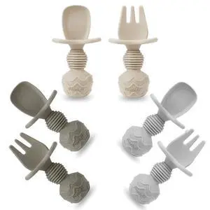 6 Pack Silicone Baby Spoons and Fork Feeding Set- Anti-Choke First Self Feeding Utensils for Baby Led Weaning Ages 3 Months (Tan,Walnut&Grey) 6 Pack Silicone Baby Spoons and Fork Feeding Set- Anti-Choke First Self Feeding Utensils for Baby Led Weaning Ages 3 Months (Tan,Walnut&Grey)