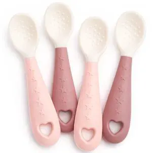 4-Pack Silicone Baby Spoons, Soft Gum-Friendly First Feeding Spoons for Babies, Baby Feeding Utensils Essentials, Easy-Grip Handle, BPA Free, Dishwasher Safe, 2 Pink 2 Purple 4-Pack Silicone Baby Spoons, Soft Gum-Friendly First Feeding Spoons for Babies, Baby Feeding Utensils Essentials, Easy-Grip Handle, BPA Free, Dishwasher Safe, 2 Pink 2 Purple