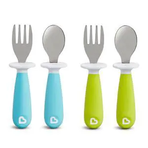 Raise Toddler Fork and Spoon Utensil Set, Rest Keeps Tip Off Table, BPA Free, 4 Pack, Blue/Green Raise Toddler Fork and Spoon Utensil Set, Rest Keeps Tip Off Table, BPA Free, 4 Pack, Blue/Green
