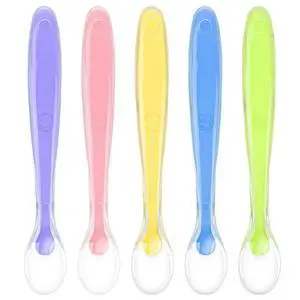 Baby Silicone Spoons, 5 PCS Baby Training Feeding Spoons for First Stage 4 Months Toddlers, Infants Utensils Feeding Supplies, Soft Tip BPA Free Gum-Friendly Dishwasher Boil-Proof Baby Silicone Spoons, 5 PCS Baby Training Feeding Spoons for First Stage 4 Months Toddlers, Infants Utensils Feeding Supplies, Soft Tip BPA Free Gum-Friendly Dishwasher Boil-Proof