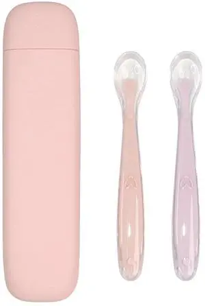 Silicone Baby Feeding Spoons with Storage Box, First Stage Infant Soft-Tip Easy on Gums I Training Spoon Self | Utensils Supplies (Pink) Silicone Baby Feeding Spoons with Storage Box, First Stage Infant Soft-Tip Easy on Gums I Training Spoon Self | Utensils Supplies (Pink)