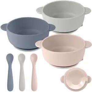 Silicone Baby Feeding Set, 3 Pack Baby Bowls with Suction and 3 Pack Baby Spoons for Babies Toddlers Kids, BPA Free, Baby Utensils Feeding Supplies, Microwave and Dishwasher Safe Silicone Baby Feeding Set, 3 Pack Baby Bowls with Suction and 3 Pack Baby Spoons for Babies Toddlers Kids, BPA Free, Baby Utensils Feeding Supplies, Microwave and Dishwasher Safe