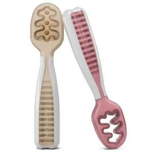 Baby Spoons Set, Baby Essentials Pre-Spoon GOOtensils for 6+ Months, First Stage Self-Feeding Spoons for Baby Led Weaning (BLW), Silicone Toddler Utensils, BPA-Free, 2 Pack Beige/Mauve Baby Spoons Set, Baby Essentials Pre-Spoon GOOtensils for 6+ Months, First Stage Self-Feeding Spoons for Baby Led Weaning (BLW), Silicone Toddler Utensils, BPA-Free, 2 Pack Beige/Mauve
