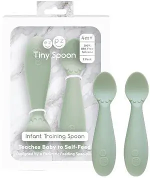 Tiny Spoon (2 Pack in Sage) - 6 Months+ - 100% Silicone Spoon for Baby Led Weaning + Purees - Designed by a Pediatric Feeding Specialist - Shower Essentials & Gifts Tiny Spoon (2 Pack in Sage) - 6 Months+ - 100% Silicone Spoon for Baby Led Weaning + Purees - Designed by a Pediatric Feeding Specialist - Shower Essentials & Gifts
