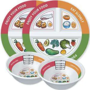 4 Pcs Portion Control Plates & Bowls Set (9 Inch), Self-Measuring for Weight Loss, Gastric Bypass, LapBand, Diabetes, & Healthy Diets, Divided Nutrition Plates for Adults & Children 4 Pcs Portion Control Plates & Bowls Set (9 Inch), Self-Measuring for Weight Loss, Gastric Bypass, LapBand, Diabetes, & Healthy Diets, Divided Nutrition Plates for Adults & Children