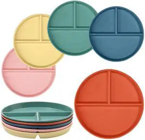 Portion Control Plate 9Inch 5PS Round Divided Plates for Kids Adults3 Compartment Plates Reusable,Microwave And Dishwasher Safa Portion Control Plate 9Inch 5PS Round Divided Plates for Kids Adults3 Compartment Plates Reusable,Microwave And Dishwasher Safa