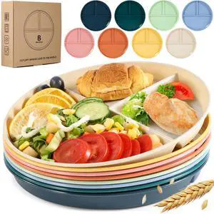 9" Unbreakable Divided Plates (8 PCS). Microwave & Dishwasher Safe! For kids & adults. Wheat straw, BPA - free. Portion control for health/weight loss. 3 -compartment, durable & smooth. 9" Unbreakable Divided Plates (8 PCS). Microwave & Dishwasher Safe! For kids & adults. Wheat straw, BPA - free. Portion control for health/weight loss. 3 -compartment, durable & smooth.