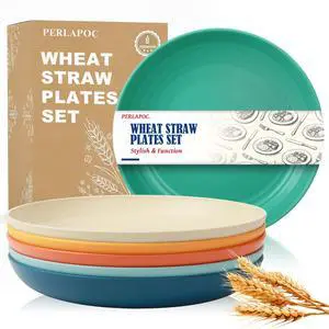 Wheat Straw Plates, 9 in Deep Dinner Plates Set of 6, Alternative Plastic Plates Reusable, Unbreakable Microwave and Dishwasher Safe Kids Plate for Kitchen, Camping, Multi Wheat Straw Plates, 9 in Deep Dinner Plates Set of 6, Alternative Plastic Plates Reusable, Unbreakable Microwave and Dishwasher Safe Kids Plate for Kitchen, Camping, Multi