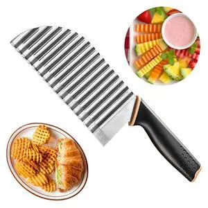 Large Crinkle Cutter Wave Potato Slicer, Stainless Steel French Fry Cutter Wavy Chopper, Vegetable Crinkle Cutting Tool with Handle for Cucumber, Kitchen Dicer Gadgets, Kitchen Veggie Slicer Large Crinkle Cutter Wave Potato Slicer, Stainless Steel French Fry Cutter Wavy Chopper, Vegetable Crinkle Cutting Tool with Handle for Cucumber, Kitchen Dicer Gadgets, Kitchen Veggie Slicer