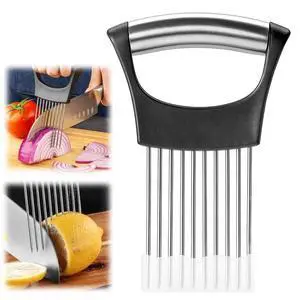 Onion Slicer, Stainless Steel Onion Holder for Slicing with Protective Case, Onion Cutter Tool for Meat Lemon Potato Tomato Avocado Egg Kitchen Slicing Assistant Tool (1 PCS) Onion Slicer, Stainless Steel Onion Holder for Slicing with Protective Case, Onion Cutter Tool for Meat Lemon Potato Tomato Avocado Egg Kitchen Slicing Assistant Tool (1 PCS)