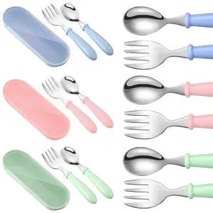 9 Pcs Toddler Utensils with Case Stainless Steel Fork and Spoon Set Safe Baby Silverware Children Flatware Kids Cutlery with Round Handle for Lunchbox, Dishwasher Safe(Blue, Green, Pink) 9 Pcs Toddler Utensils with Case Stainless Steel Fork and Spoon Set Safe Baby Silverware Children Flatware Kids Cutlery with Round Handle for Lunchbox, Dishwasher Safe(Blue, Green, Pink)