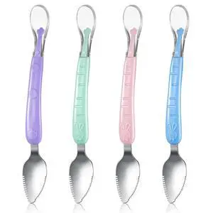 4 Pcs Double Head Baby Food Spoon Silicone Baby Fruit feeder Soft Feeding Food Scraper for Infants Fruit Mud Feeding (Multicolor) 4 Pcs Double Head Baby Food Spoon Silicone Baby Fruit feeder Soft Feeding Food Scraper for Infants Fruit Mud Feeding (Multicolor)