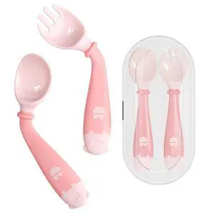 Toddler Utensils, Self-feeding Flatware Set withTravel Case, Baby Spoons and Forks with Silicone Bendable Handle, Easy Grip Heat-Resistant, Ideal for Kids, Stage 2 Pink Toddler Utensils, Self-feeding Flatware Set withTravel Case, Baby Spoons and Forks with Silicone Bendable Handle, Easy Grip Heat-Resistant, Ideal for Kids, Stage 2 Pink