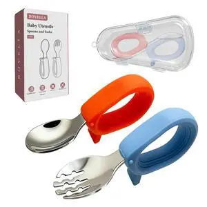 Toddler Utensils, Stainless Steel Baby Forks and Spoons Set with Silicone Handle, Kids Silverware with Portable Storage Case, Baby Feeding Essentials, Dishwasher Safe (Blue+Red) Toddler Utensils, Stainless Steel Baby Forks and Spoons Set with Silicone Handle, Kids Silverware with Portable Storage Case, Baby Feeding Essentials, Dishwasher Safe (Blue+Red)