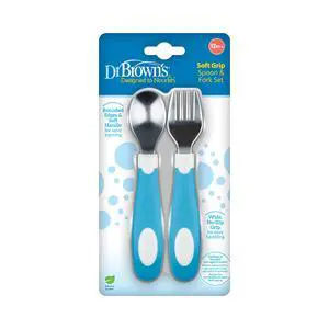Soft-Grip Spoon and Fork Utensil Set, Safe Silverware for Toddlers, Blue, 12m+ 2-pack Soft-Grip Spoon and Fork Utensil Set, Safe Silverware for Toddlers, Blue, 12m+ 2-pack