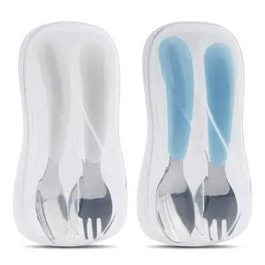 2 Set Toddler Utensils, Toddler Forks and Spoons, Stainless Steel kids Silverware Set, Designed for Self Feeding Flatware Utensils with Travel Carrying Cases BPA Free (White & Aqua) 2 Set Toddler Utensils, Toddler Forks and Spoons, Stainless Steel kids Silverware Set, Designed for Self Feeding Flatware Utensils with Travel Carrying Cases BPA Free (White & Aqua)