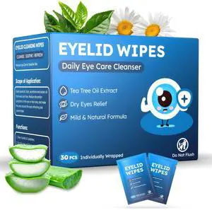 30PCS Eyelid & Lash Wipes for Itchy & Dry Eyes, Tea Tree Oil Eyelid Wipes for Styes & Blepharitis, Daily Eye Cleansing Cloths, Hypoallergenic & Soothing For Sensitive Eyes, Stay Hydrated Lid Wipe 30PCS Eyelid & Lash Wipes for Itchy & Dry Eyes, Tea Tree Oil Eyelid Wipes for Styes & Blepharitis, Daily Eye Cleansing Cloths, Hypoallergenic & Soothing For Sensitive Eyes, Stay Hydrated Lid Wipe