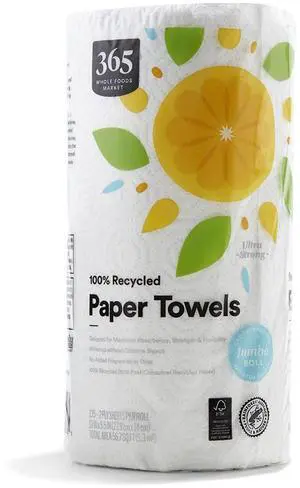 100% Recycled Jumbo Paper Towels, Ultra-Strong, 135 Sheets per Roll, 1 Count 100% Recycled Jumbo Paper Towels, Ultra-Strong, 135 Sheets per Roll, 1 Count