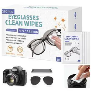 200 Pk Individually Pre-Moistened Eyeglass Cleaning Wipes 4.72"×5.91" 200 Pk Individually Pre-Moistened Eyeglass Cleaning Wipes 4.72"×5.91"