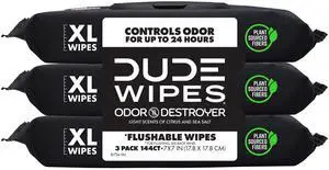 Odor Destroyer Flushable Wipes - Extra-Large Adult Wet Wipes - 3 Pack (144 Count) - Deodorizing, Lightly Scented, Controls Odor for up to 24 Hours - Septic and Sewer Safe Odor Destroyer Flushable Wipes - Extra-Large Adult Wet Wipes - 3 Pack (144 Count) - Deodorizing, Lightly Scented, Controls Odor for up to 24 Hours - Septic and Sewer Safe