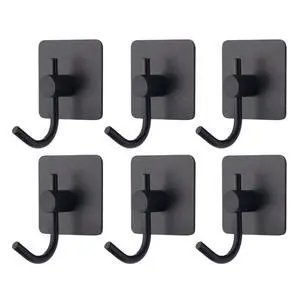 6 Pack Adhesive Wall Hooks, Heavy Duty Sticky Holder Aluminum Towel Hooks for Hanging Coat, Hat, Key, Clothes, Closet Hook Wall Mount for Kitchen, Bathroom, Office (Black) 6 Pack Adhesive Wall Hooks, Heavy Duty Sticky Holder Aluminum Towel Hooks for Hanging Coat, Hat, Key, Clothes, Closet Hook Wall Mount for Kitchen, Bathroom, Office (Black)