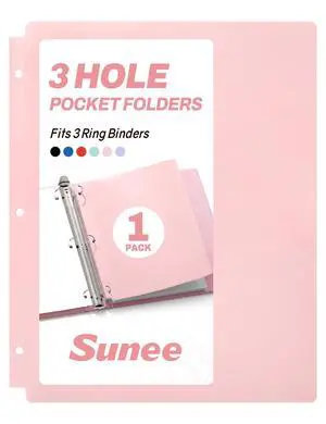 3 Hole Pocket Folders (1 Pack, Pink), Plastic Pocket Folders for 3 Ring Binder, 3-Hole Punched Folder with Pockets, for Kids, Students, Teachers, Office Staff 3 Hole Pocket Folders (1 Pack, Pink), Plastic Pocket Folders for 3 Ring Binder, 3-Hole Punched Folder with Pockets, for Kids, Students, Teachers, Office Staff