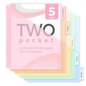 Binder Dividers with Two Pockets, 1Set, 5 Tabs Dividers for 3 Ring Binder, Plastic Binder Dividers with Tabs for School, Office, and Home Organization,Pink Binder Dividers with Two Pockets, 1Set, 5 Tabs Dividers for 3 Ring Binder, Plastic Binder Dividers with Tabs for School, Office, and Home Organization,Pink