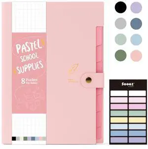 Aesthetic 8 Pocket Accordion File Organizer, Pastels Expanding File Folder for Important Document with Labels, Portable Receipt Bill Paper Organizer for Office School Supplies, Letter Size Pink Aesthetic 8 Pocket Accordion File Organizer, Pastels Expanding File Folder for Important Document with Labels, Portable Receipt Bill Paper Organizer for Office School Supplies, Letter Size Pink