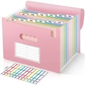 13-Pocket Expanding File Folder, Accordion Document Organizer with Monthly Labels, A4 & Letter Size for Tax Records, Medical Files, Receipts, Home Office Use Pink 13-Pocket Expanding File Folder, Accordion Document Organizer with Monthly Labels, A4 & Letter Size for Tax Records, Medical Files, Receipts, Home Office Use Pink