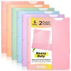 6 Pack 2-Pocket Folders Heavy Duty, Plastic Folders with Pockets 3 Hole Punched, Pockets Folder for 3 Ring Binder with Writable Label, Letter Size, Pastels 6 Pack 2-Pocket Folders Heavy Duty, Plastic Folders with Pockets 3 Hole Punched, Pockets Folder for 3 Ring Binder with Writable Label, Letter Size, Pastels