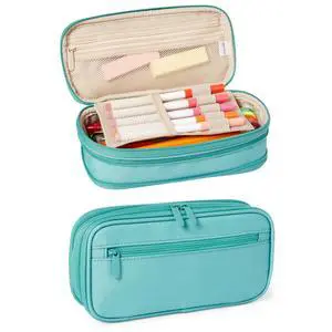 Large Capacity Pencil Case with Durable Zipper, Multi-Compartment, Cyan Mild Large Capacity Pencil Case with Durable Zipper, Multi-Compartment, Cyan Mild
